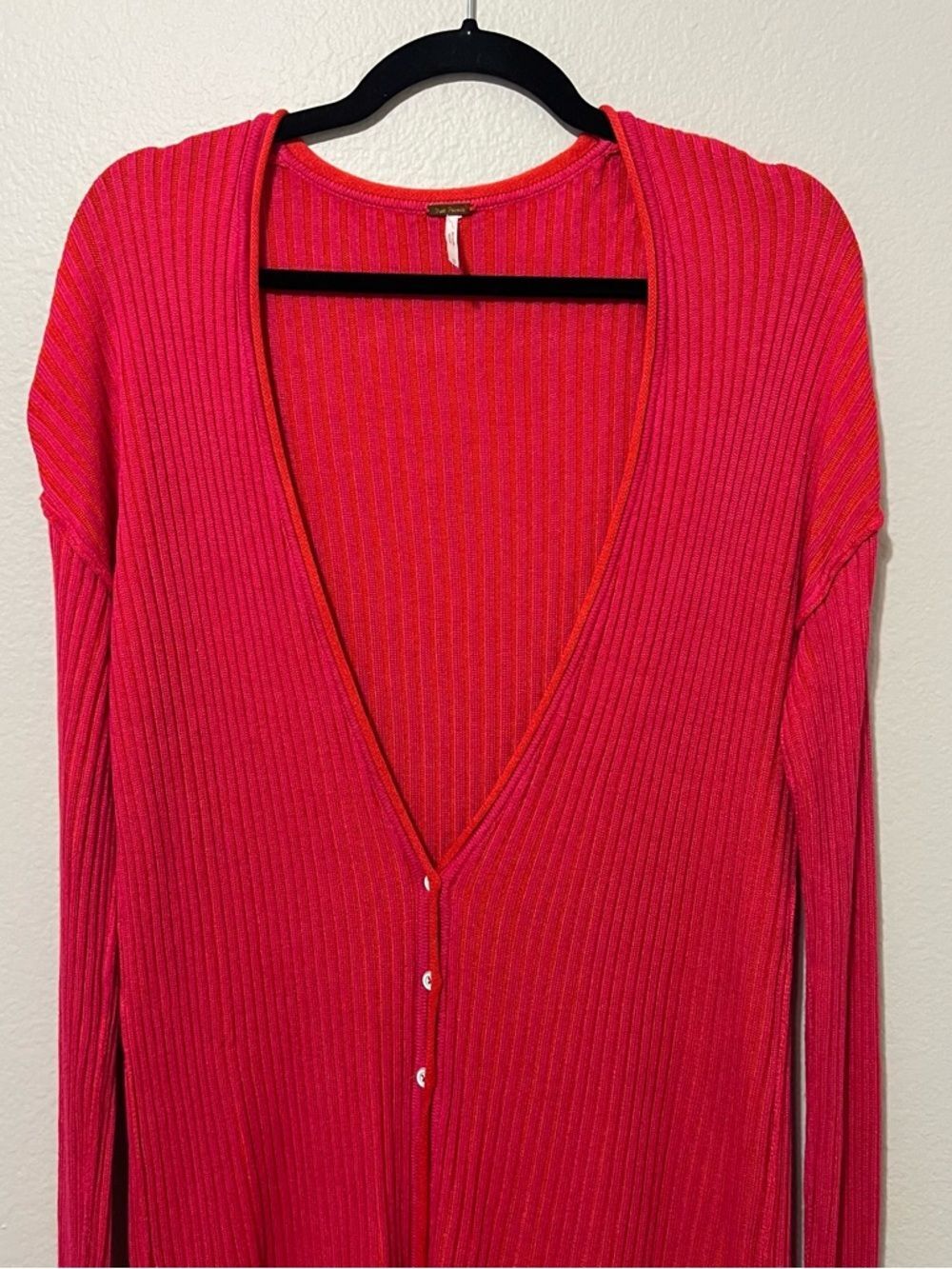 Free People Pink & Red Ribbed Cardigan - Picture 3 of 7